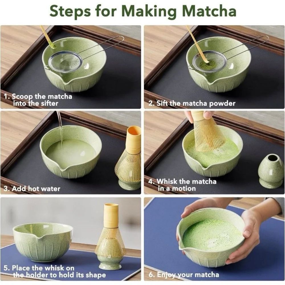 Matcha Whisk Set, 7-Piece Matcha Kit with Ceramic Bowl, Bamboo Whisk, Scoop,
